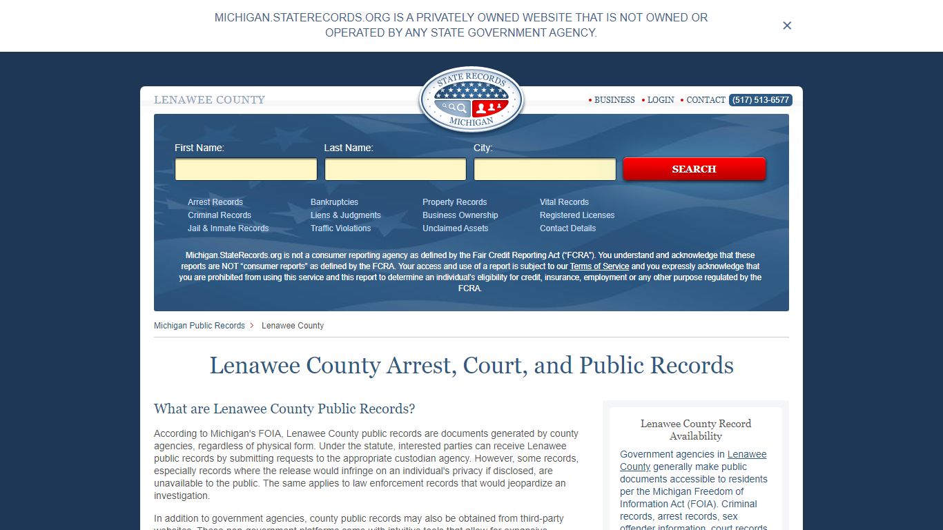 Lenawee Michigan State Records | StateRecords.org